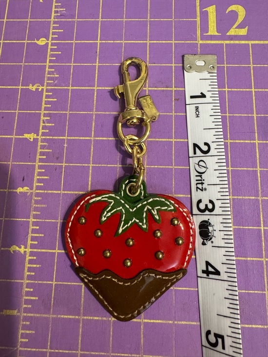 Coach Red Green Brown Chocolate Dipped Strawberry Keychain Purse Charm